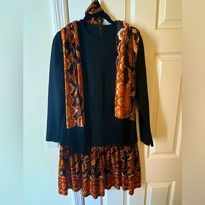 Adorable vintage 1960s wool and silk dress with matching silk scarf!